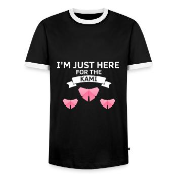 Japanese origami design and kirigami origami - Men's Ringer Shirt - black/white - Front - AI Model Female 172 light (172cm) & AI Model Male 178 light (178cm)