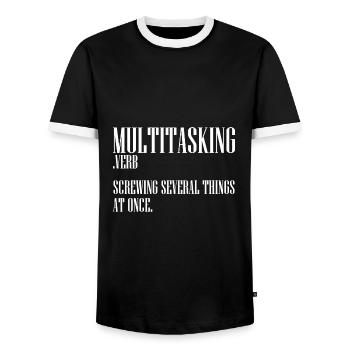 Sarcastic Multitasking Definition Clumsy Person - Men's Ringer Shirt - black/white - Front - AI Model Female 172 light (172cm) & AI Model Male 178 light (178cm)