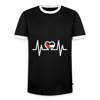 Heartbeat Palestine Freedom for Palestine Gaza - Men's Ringer Shirt - black/white - Front - AI Model Female 172 light (172cm) & AI Model Male 178 light (178cm)