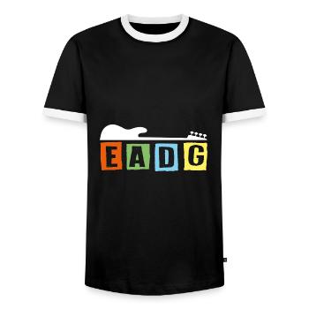 I only ever listen to EADG bass scores for bass players - Men's Ringer Shirt - black/white - Front - AI Model Female 172 light (172cm) & AI Model Male 178 light (178cm)