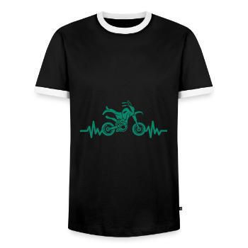 Heartbeat Motorcycle - Motorcross - Men's Ringer Shirt - black/white - Front - AI Model Female 172 light (172cm) & AI Model Male 178 light (178cm)