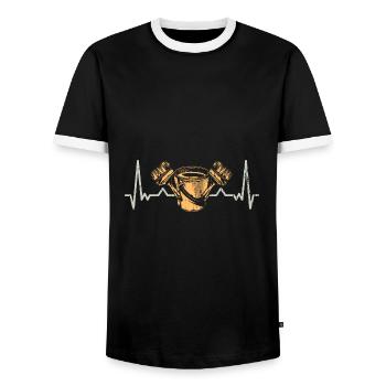 Retro House Painting Heartbeat A Professional - Men's Ringer Shirt - black/white - Front - AI Model Female 172 light (172cm) & AI Model Male 178 light (178cm)