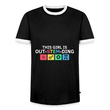 Steminist Science Design for Women Science - Men's Ringer Shirt - black/white - Front - AI Model Female 172 light (172cm) & AI Model Male 178 light (178cm)