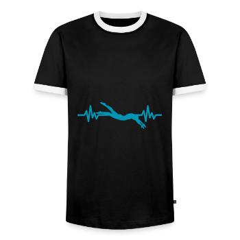 Heartbeat Swimmer - Diver Water Sports Athlete - Men's Ringer Shirt - black/white - Front - AI Model Female 172 light (172cm) & AI Model Male 178 light (178cm)