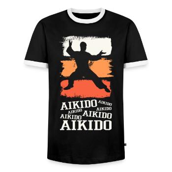 Aikido Martial Arts Martial Arts Fighter Vintage Retro - Men's Ringer Shirt - black/white - Front - AI Model Female 172 light (172cm) & AI Model Male 178 light (178cm)
