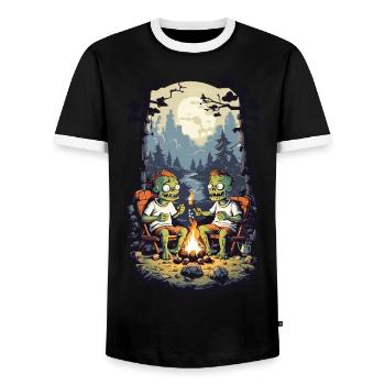Zombies Campfire Halloween Cartoon Kids Design - Men's Ringer Shirt - black/white - Front - AI Model Female 172 light (172cm) & AI Model Male 178 light (178cm)