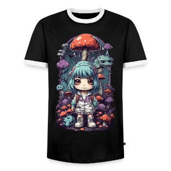 Festival de musique Kawaii Anime Mushroom Girl Goa - T-shirt contrasté Homme - noir/blanc - Devant - AI Model Female 172 light (172cm) & AI Model Male 178 light (178cm)