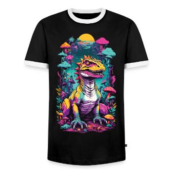 Champignon psychédélique Dino esthétique Festival Design - T-shirt contrasté Homme - noir/blanc - Devant - AI Model Female 172 light (172cm) & AI Model Male 178 light (178cm)
