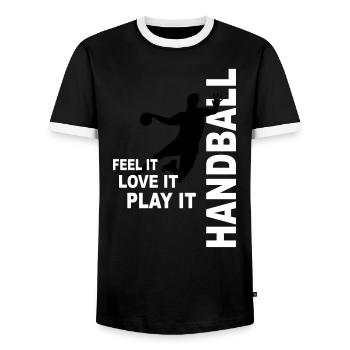 Handball - love & play - Männer Kontrast-T-Shirt - Schwarz/Weiß - Vorne - AI Model Female 172 light (172cm) & AI Model Male 178 light (178cm)