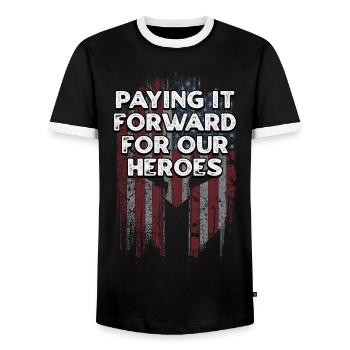 Paying It Forward Stolze Amerikaner Zuversichtliche USA - Männer Kontrast-T-Shirt - Schwarz/Weiß - Vorne - AI Model Female 172 light (172cm) & AI Model Male 178 light (178cm)