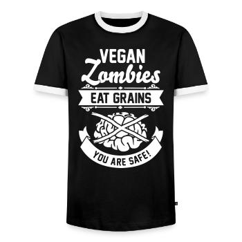 Vegan Zombies eat Grains you are safe! Veggie - Männer Kontrast-T-Shirt - Schwarz/Weiß - Vorne - AI Model Female 172 light (172cm) & AI Model Male 178 light (178cm)