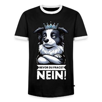 Avant que vous ne demandiez : Border Collie, Chien de Troupeau, Chien Collie - T-shirt contrasté Homme - noir/blanc - Devant - AI Model Female 172 light (172cm) & AI Model Male 178 light (178cm)