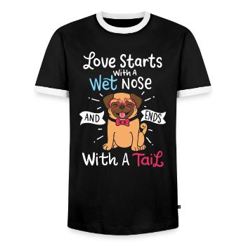 Love Starts With A Wet Nose Ends With A Tail Dog - Men's Ringer Shirt - black/white - Front - AI Model Female 172 light (172cm) & AI Model Male 178 light (178cm)