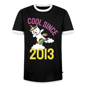 Cool depuis 2013 Dabbing chat 9ème anniversaire - T-shirt contrasté Homme - noir/blanc - Devant - AI Model Female 172 light (172cm) & AI Model Male 178 light (178cm)