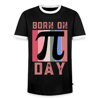 Born On Pi Day Maths Enthusiast March 14th Pi Day - Men's Ringer Shirt - black/white - Front - AI Model Female 172 light (172cm) & AI Model Male 178 light (178cm)