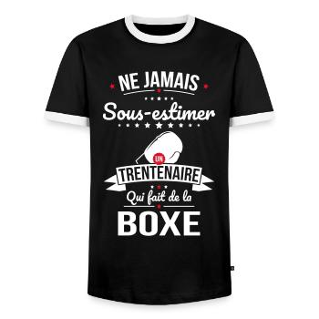 Sous-estimer un trentenaire qui fait de la boxe - T-shirt contrasté Homme - noir/blanc - Devant - AI Model Female 172 light (172cm) & AI Model Male 178 light (178cm)