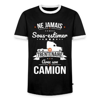 Sous-estimer un trentenaire avec son camion - T-shirt contrasté Homme - noir/blanc - Devant - AI Model Female 172 light (172cm) & AI Model Male 178 light (178cm)