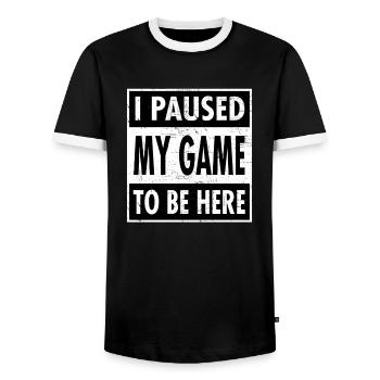 I Paused My Game To Be Here - Gamer Gaming Design - T-shirt contrasté Homme - noir/blanc - Devant - AI Model Female 172 light (172cm) & AI Model Male 178 light (178cm)