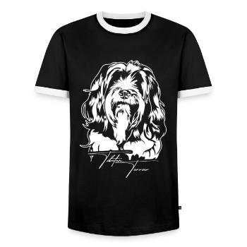 Tibetan Terrier Portrait Dog Portrait Wilsigns - Men's Ringer Shirt - black/white - Front - AI Model Female 172 light (172cm) & AI Model Male 178 light (178cm)