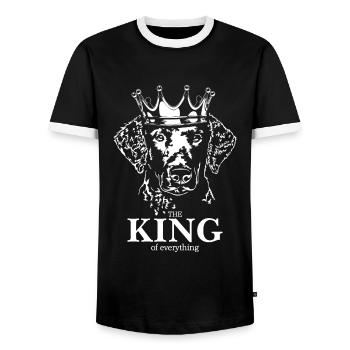 Curly Coated Retriever King everything Wilsigns - Men's Ringer Shirt - black/white - Front - AI Model Female 172 light (172cm) & AI Model Male 178 light (178cm)