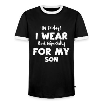 On Fridays I Wear Red Especially... - Men's Ringer Shirt - black/white - Front - AI Model Female 172 light (172cm) & AI Model Male 178 light (178cm)