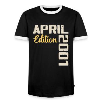 Birthday 23 Years April 2001 Birthday Gift - Men's Ringer Shirt - black/white - Front - AI Model Female 172 light (172cm) & AI Model Male 178 light (178cm)