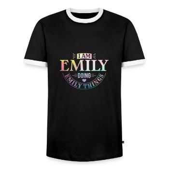 Je suis Emily en train de faire des choses Emily Cadeau - T-shirt contrasté Homme - noir/blanc - Devant - AI Model Female 172 light (172cm) & AI Model Male 178 light (178cm)