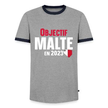 Malte 2023 Maltais Europe Pays Cadeau Humour - T-shirt contrasté Homme - gris/marine  - Devant - AI Model Female 172 light (172cm) & AI Model Male 178 light (178cm)