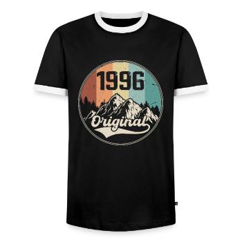Original 1996 Birthday Gift - 1996 - Men's Ringer Shirt - black/white - Front - AI Model Female 172 light (172cm) & AI Model Male 178 light (178cm)