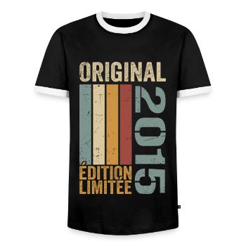 2015 | Édition Limitée cadeau d'anniversaire 2015 - T-shirt contrasté Homme - noir/blanc - Devant - AI Model Female 172 light (172cm) & AI Model Male 178 light (178cm)