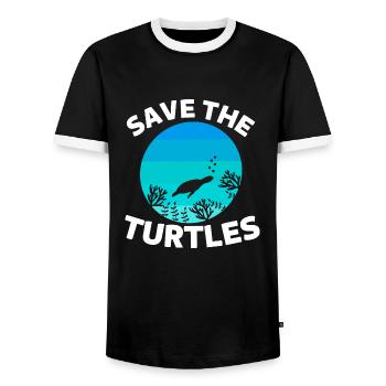 Sea Animal Lovers Gift Turtle - Men's Ringer Shirt - black/white - Front - AI Model Female 172 light (172cm) & AI Model Male 178 light (178cm)