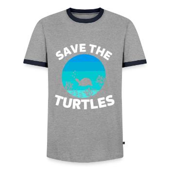 Créatures marines rétro Animal sauver les tortues - T-shirt contrasté Homme - gris/marine  - Devant - AI Model Female 172 light (172cm) & AI Model Male 178 light (178cm)