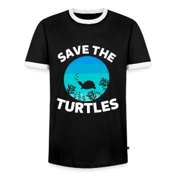 Créatures marines rétro Animal sauver les tortues - T-shirt contrasté Homme - noir/blanc - Devant - AI Model Female 172 light (172cm) & AI Model Male 178 light (178cm)