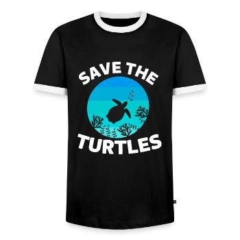 Animal Lovers Sea Animal Gift Turtle - Men's Ringer Shirt - black/white - Front - AI Model Female 172 light (172cm) & AI Model Male 178 light (178cm)
