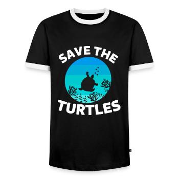 Meerestier Klimaschutz Rette die Schildkröten - Männer Kontrast-T-Shirt - Schwarz/Weiß - Vorne - AI Model Female 172 light (172cm) & AI Model Male 178 light (178cm)