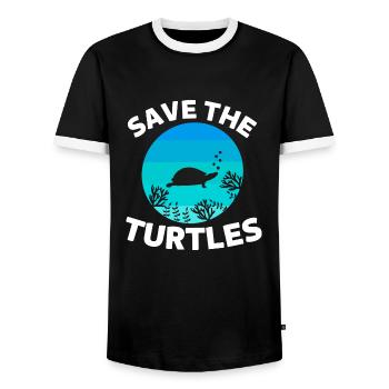 Rette die Schildkröten Retro Meeresschildkröte - Männer Kontrast-T-Shirt - Schwarz/Weiß - Vorne - AI Model Female 172 light (172cm) & AI Model Male 178 light (178cm)