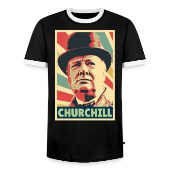 Winston Churchill Vintage Colors - Men's Ringer Shirt - black/white - Front - AI Model Female 172 light (172cm) & AI Model Male 178 light (178cm)