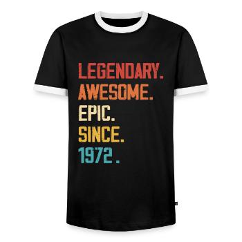 Épique et Légendaire né en 1972 : 52e anniversaire - T-shirt contrasté Homme - noir/blanc - Devant - AI Model Female 172 light (172cm) & AI Model Male 178 light (178cm)