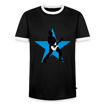 guitarstar_032012_b_3c - Men's Ringer Shirt - black/white - Front - AI Model Female 172 light (172cm) & AI Model Male 178 light (178cm)