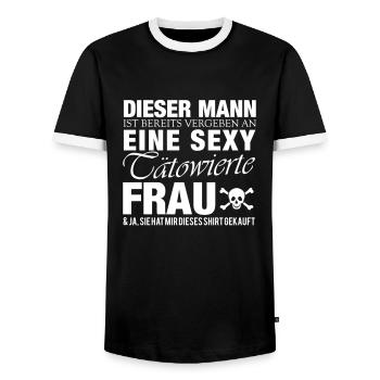Tätowierte Frau - Männer Kontrast-T-Shirt - Schwarz/Weiß - Vorne - AI Model Female 172 light (172cm) & AI Model Male 178 light (178cm)