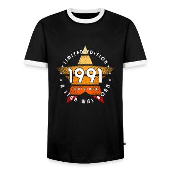 A Star was born 1991 original limited edition - Men's Ringer Shirt - black/white - Front - AI Model Female 172 light (172cm) & AI Model Male 178 light (178cm)