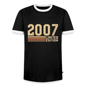 Born in 2007 Birthday - 2007 Vintage 2007 Gift - Men's Ringer Shirt - black/white - Front - AI Model Female 172 light (172cm) & AI Model Male 178 light (178cm)