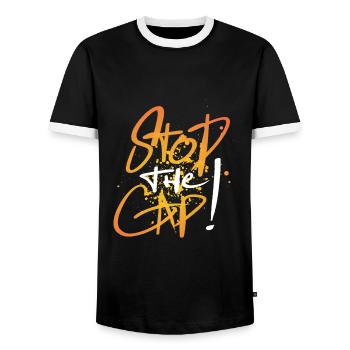 Stop The Cap ! Only One Place - Men's Ringer Shirt - black/white - Front - AI Model Female 172 light (172cm) & AI Model Male 178 light (178cm)