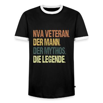 Stolzer NVA Veteran der DDR Armee - Männer Kontrast-T-Shirt - Schwarz/Weiß - Vorne - AI Model Female 172 light (172cm) & AI Model Male 178 light (178cm)
