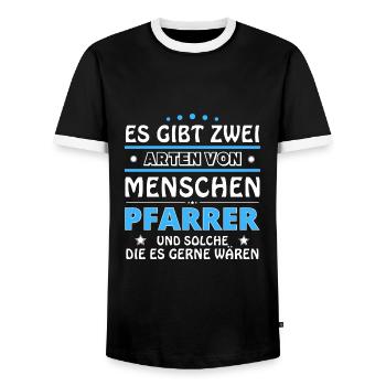 Pastor Gift - Two Types of... Design - Men's Ringer Shirt - black/white - Front - AI Model Female 172 light (172cm) & AI Model Male 178 light (178cm)