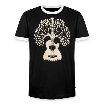 Acoustic Guitar Tree - Guitar Player Guitarist - T-shirt contrasté Homme - noir/blanc - Devant - AI Model Female 172 light (172cm) & AI Model Male 178 light (178cm)