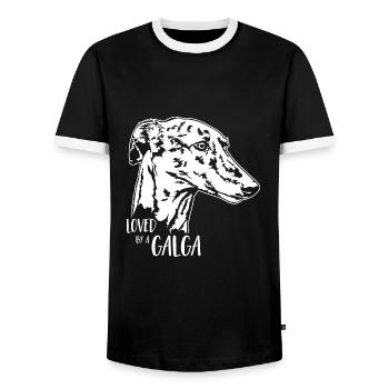 Aimé par un chien GALGA Slogan Greyhounds Wilsigns - T-shirt contrasté Homme - noir/blanc - Devant - AI Model Female 172 light (172cm) & AI Model Male 178 light (178cm)