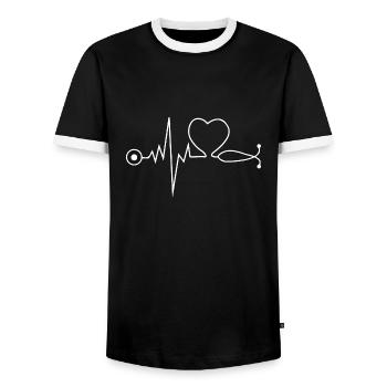 Doctor Medicine Medical Medical Student Heartbeat - Men's Ringer Shirt - black/white - Front - AI Model Female 172 light (172cm) & AI Model Male 178 light (178cm)