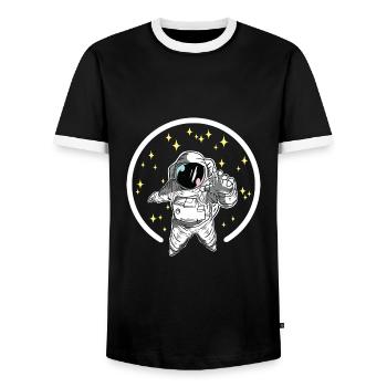 Astronaut space travel - Men's Ringer Shirt - black/white - Front - AI Model Female 172 light (172cm) & AI Model Male 178 light (178cm)