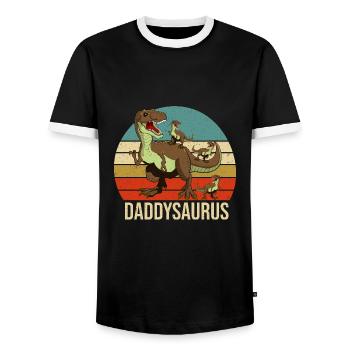Daddy Dino Grafik - Männer Kontrast-T-Shirt - Schwarz/Weiß - Vorne - AI Model Female 172 light (172cm) & AI Model Male 178 light (178cm)